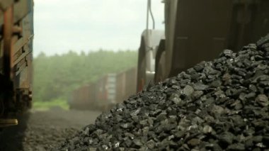 Ekskavatör, yük treni kömür boşaltma