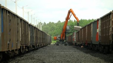 Ekskavatör, yük treni kömür boşaltma