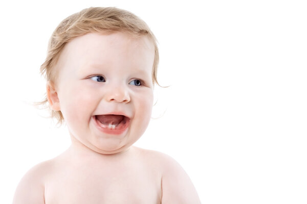 Laughing boy on white