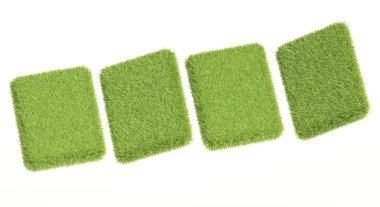 3D yeşil çim tabletler üzerinde beyaz