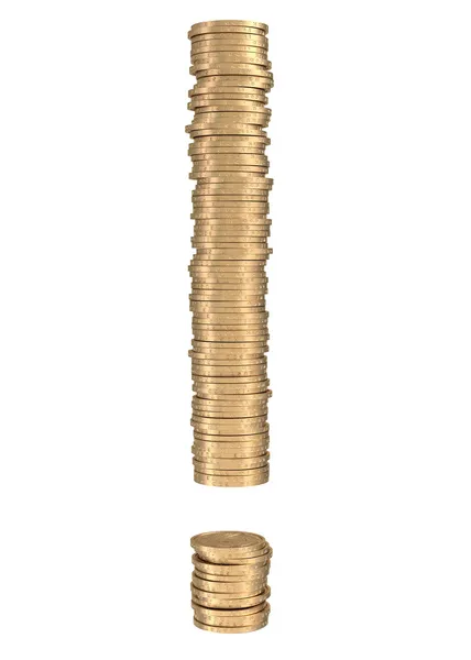 Znak wykrzyknika złotych monet — Zdjęcie stockowe