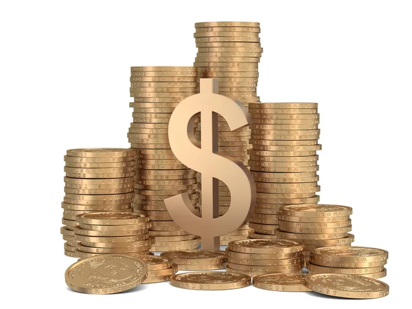 Stack of golden coins with sign of dollar — Stock Photo, Image