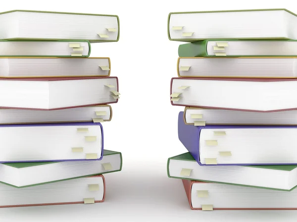 Two stacks of books with bookmarks — Stock Photo, Image