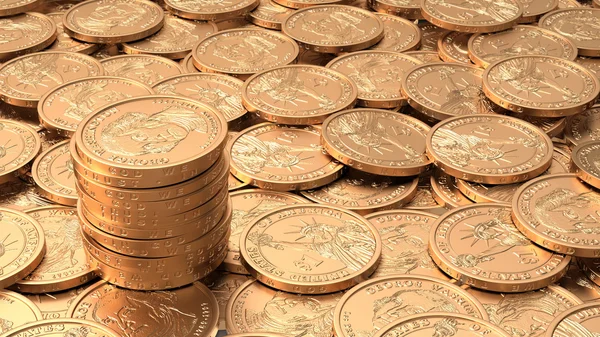 Vrstva zlatých mincí s zásobníku mincí s dof Stock Snímky