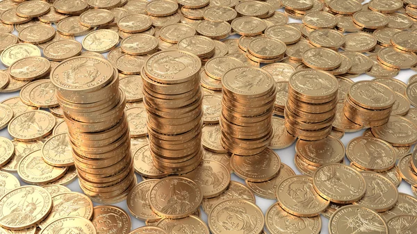 Schemat złotych monet Dolar nad warstwą monet — Zdjęcie stockowe
