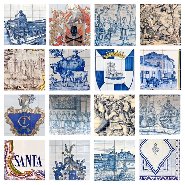 Beschrijvende Portugese tegels collage — Stockfoto