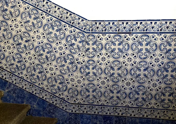 Traditional Portuguese Blue Tiles Decorating Main Staircase Monastery Saint Michael — ストック写真