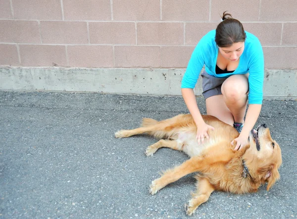 Female beauty and dog. — Stock Photo, Image