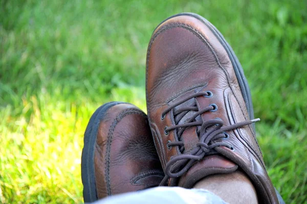 Man Relaxing Lawn Long Day Work — Stock Photo, Image