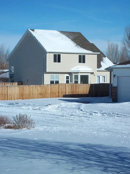 Casa Inverno Neve Clima Tempo Fora — Fotografia de Stock