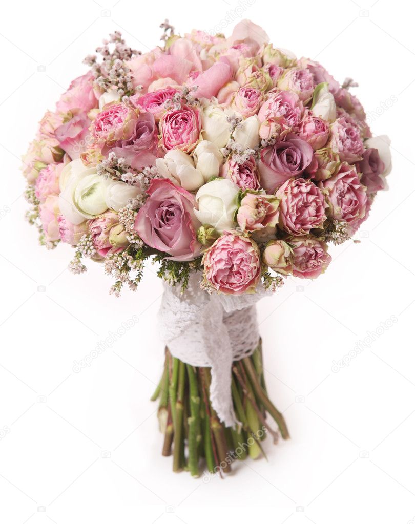 Wedding bouquet with rose bush, Ranunculus asiaticus