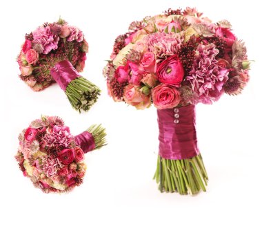astrantia, skimma, brassica gül bush ile buket düğün