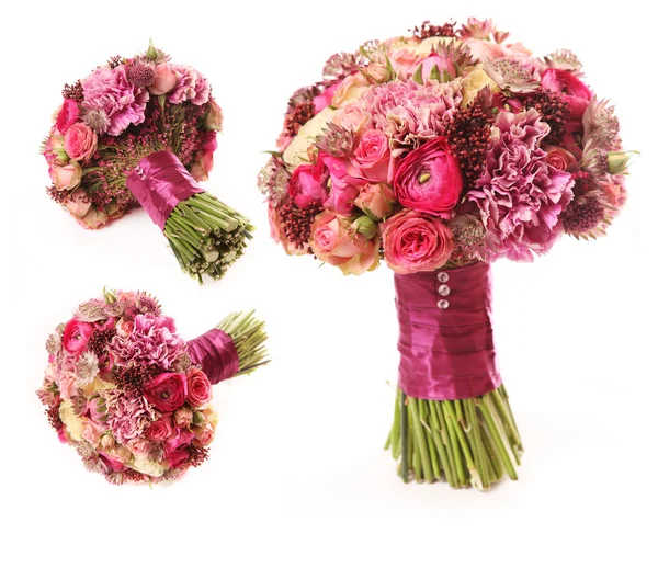 astrantia, skimma, brassica gül bush ile buket düğün