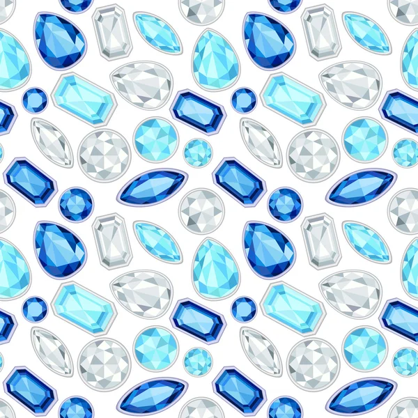 青いサファイアとダイヤモンドの飽和色のシームレスなパターン — ストックベクタ