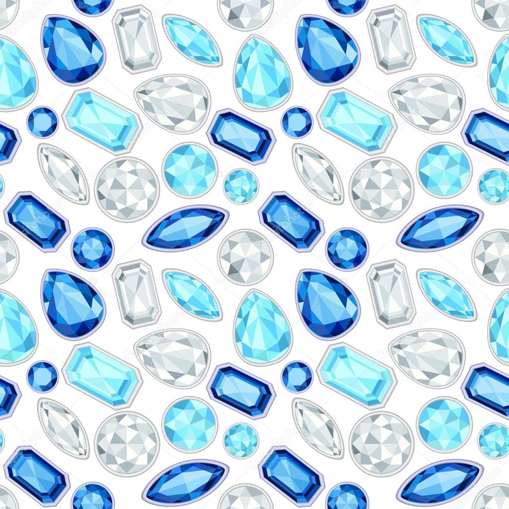 blue Sapphire and diamonds saturated color seamless pattern