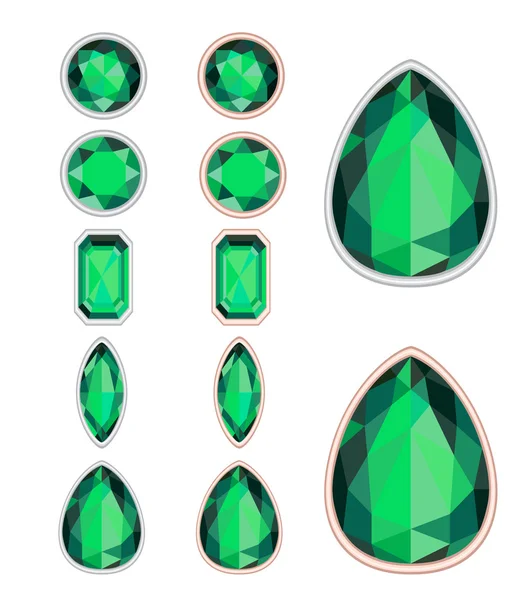 Set van vijf vormen van smaragd gesneden en twee soorten frames (zilver — Stockvector