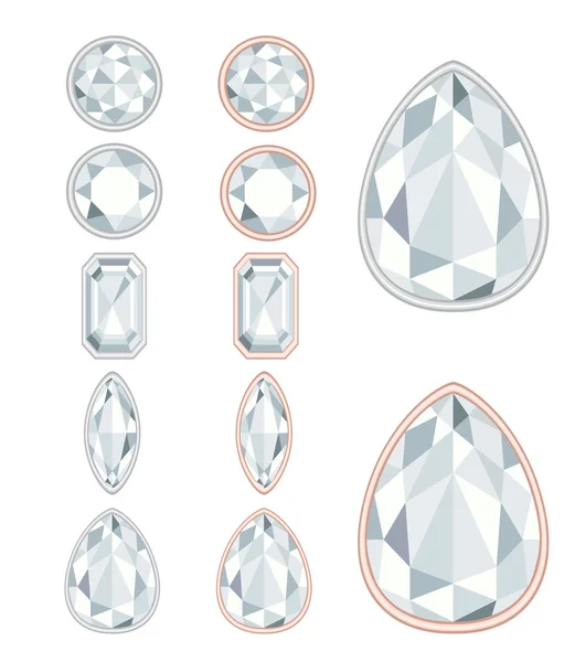 Cinq formes de taille de diamant et deux types de cadres (argent et aller — Image vectorielle