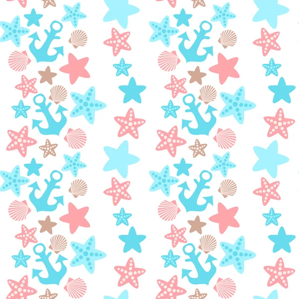 Anchor seashell and starfish seamless pattern — Stock Vector