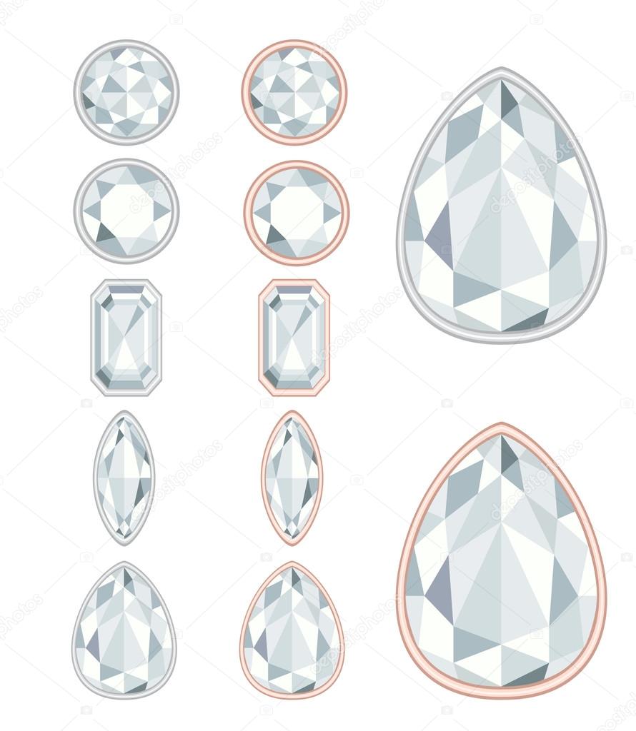 five forms of diamond cut and two kinds of frames (silver and go