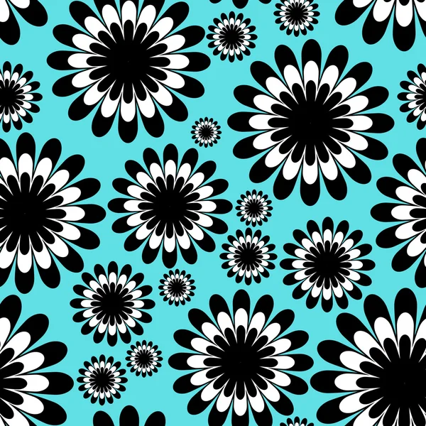 Abstracto patrón sin costura floral monocromo en sobre azul tiffany — Vector de stock