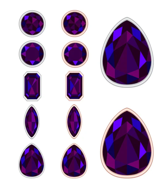 Set di cinque forme di taglio opale nero e due tipi di cornici (sil — Vettoriale Stock