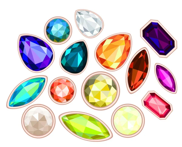 Big pile of gems isolated on white background — Stock Vector
