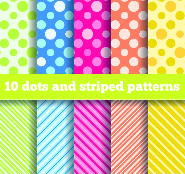 10 seamless dots and striped patterns — Stock Vector