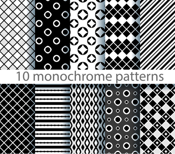 Десять бесшовных монохромных рисунков. EPS10, без градиентов
