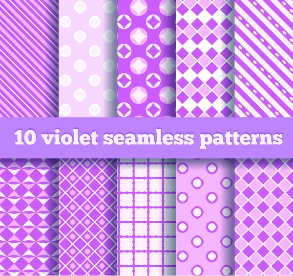 Set of ten seamless geometric violet patterns. EPS10 — Stock Vector