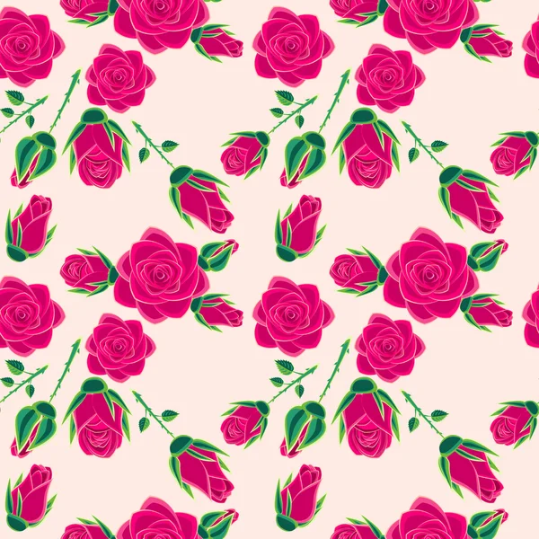 Rose seamless pattern. no transparency, no gradient — Stock Vector