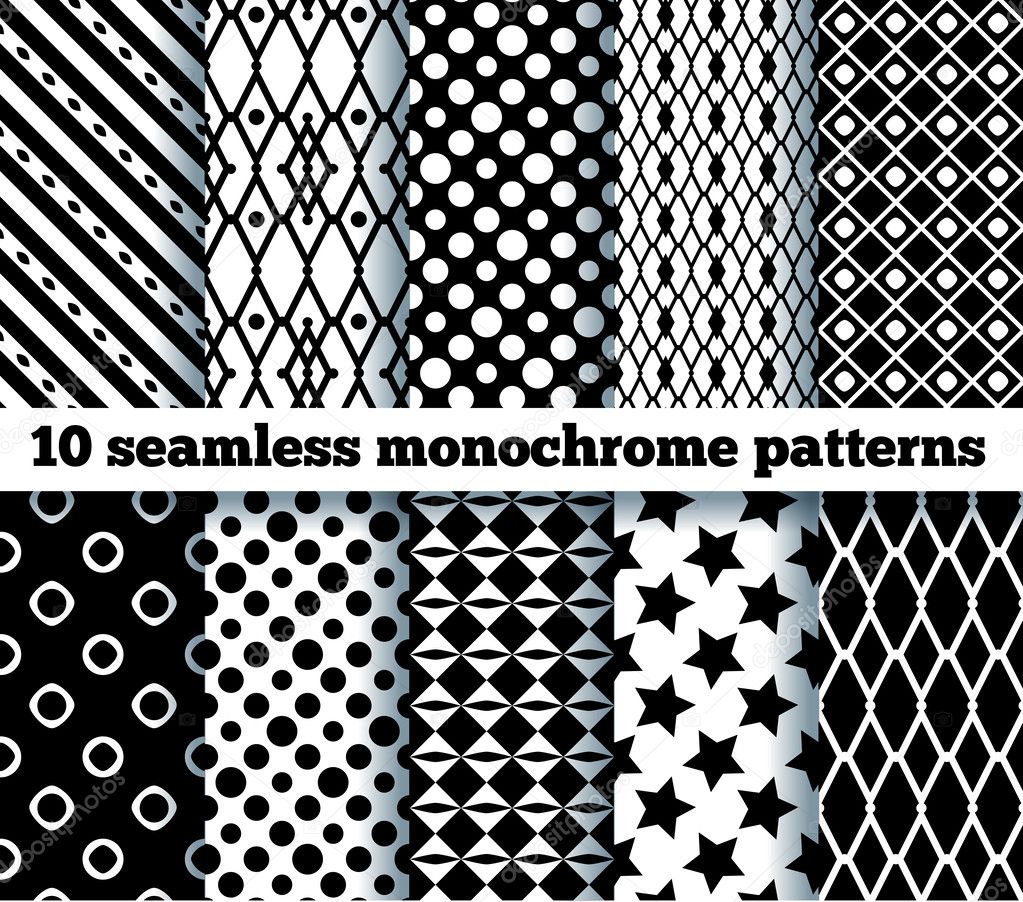 10 seamless monochrome patterns. EPS10, no gradient, no transpar