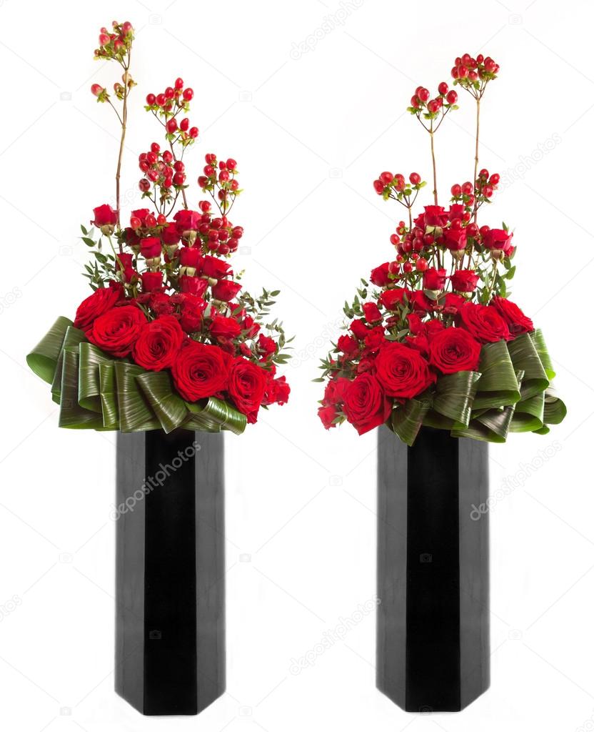 Official Classic Floral Arrangement In A Tall Glass Vase Black