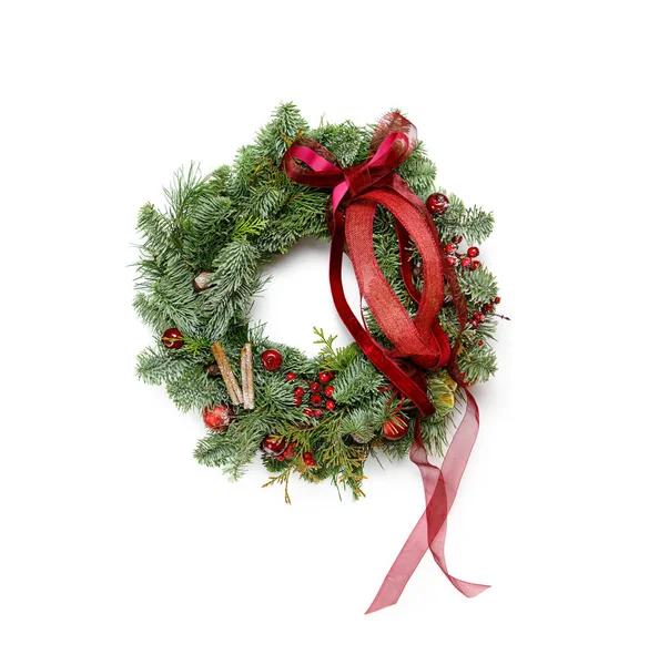 Christmas Wreath Pine Needles Decoration Red Color — Stock Photo, Image