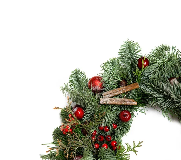 Part Christmas Wreath Pine Needles Decoration Red Color — Stock Photo, Image