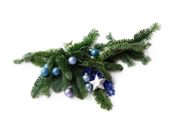 Christmas Floristic Composition Natural Spruce Branches Nobilis Fir Blue Christmas — Stock Photo, Image