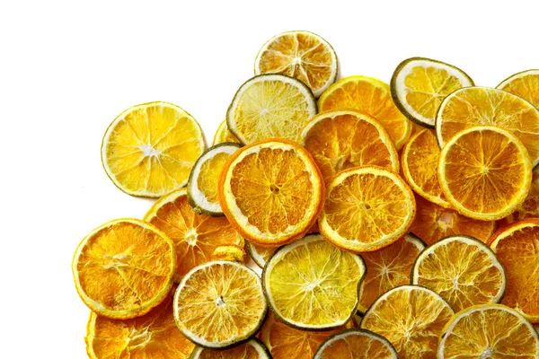 Torkade Skivor Orange Och Citron Vit Bakgrund — Stockfoto