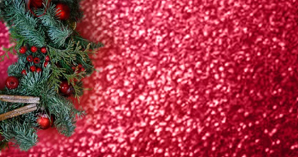 Christmas Banner Wreath Red Color Textured Red Burgundy Glitter Background Immagini Stock Royalty Free