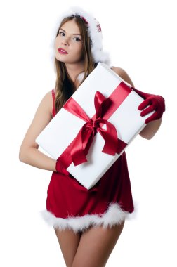 Noel kızı izole hediye kutuları