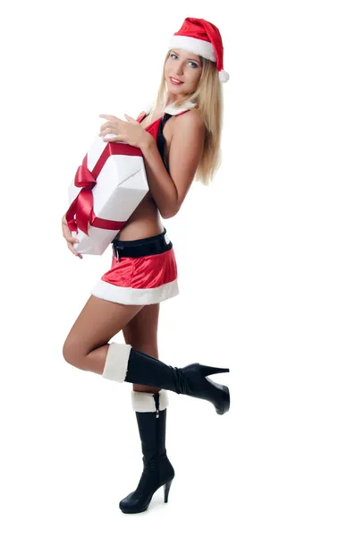 La chica de Navidad con cajas de regalos aislados — Foto de Stock