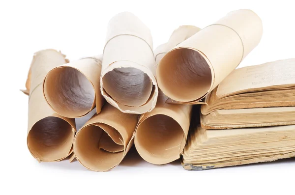 Many ancient scrolls and old books — Stock Photo, Image