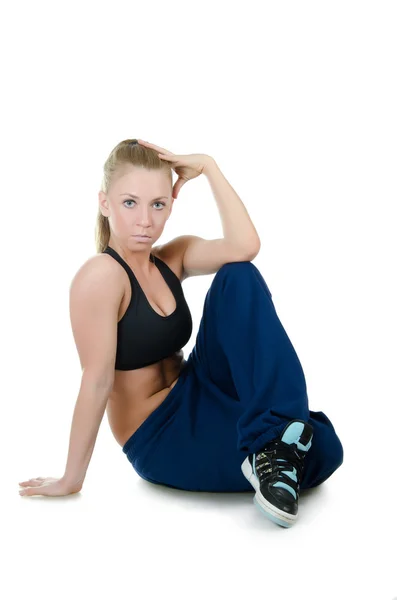 The girl the trainer on dances isolated on white background — Stock Photo, Image