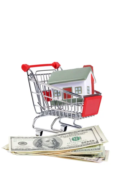 Toy house for dollar banknotes as a background — Stock Photo, Image