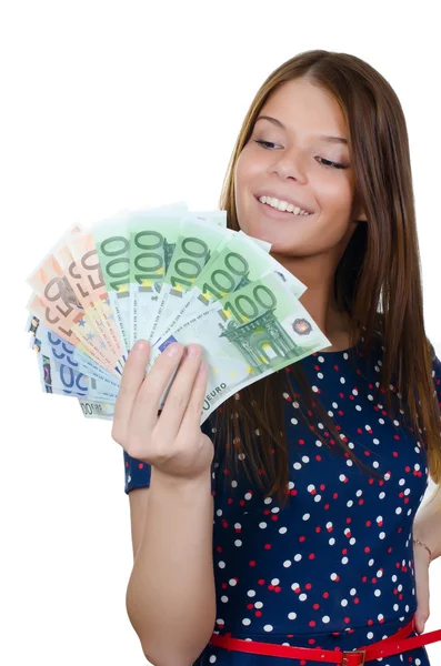 Piękna dziewczyna z banknotów euro — Zdjęcie stockowe