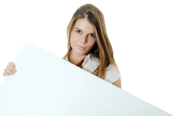 The beautiful girl with a banner in hands — Stock Photo, Image