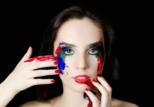 Krásná žena s malování na obličej — Stock fotografie