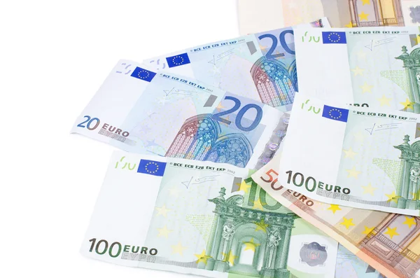 Banconote in euro isolate su sfondo bianco — Foto Stock