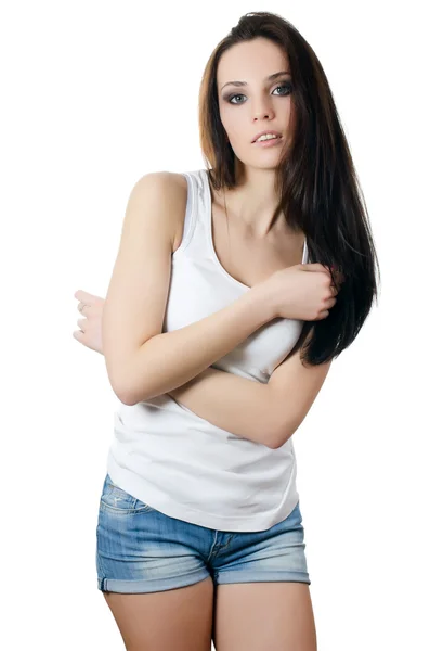 Portrait of the girl in jeans and underwear — Stock Photo, Image