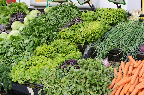 Verse en biologische groenten op boerenmarkt — Stockfoto
