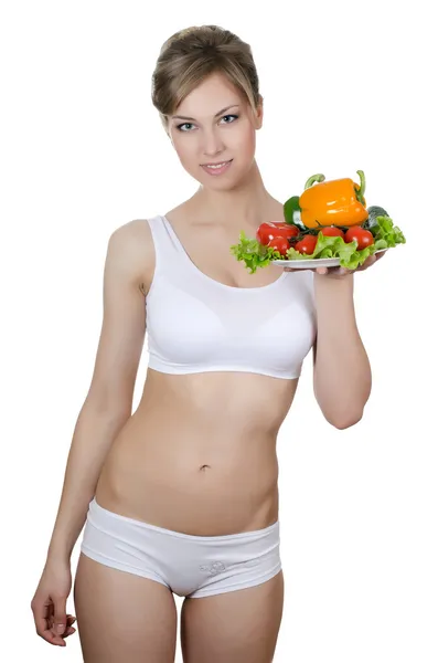 Beautiful girl with vegetables — Stock Photo, Image