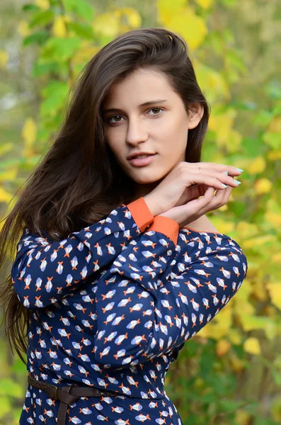 Porträt des jungen Mädchens mit Herbstlaub — Stockfoto